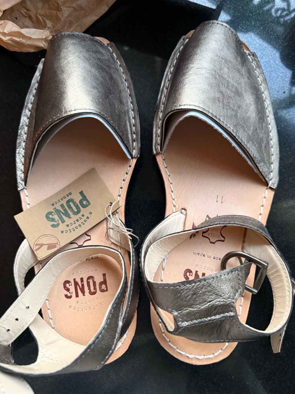 Pons Metallic Pewter Leather Women’s Sandals